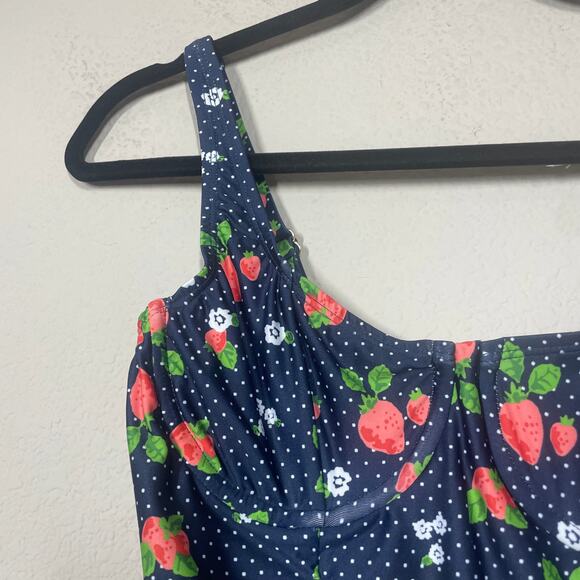 ModCloth Small The Brandy Underwire One-Piece Swimsuit Blue Strawberry Print - Picture 5 of 13